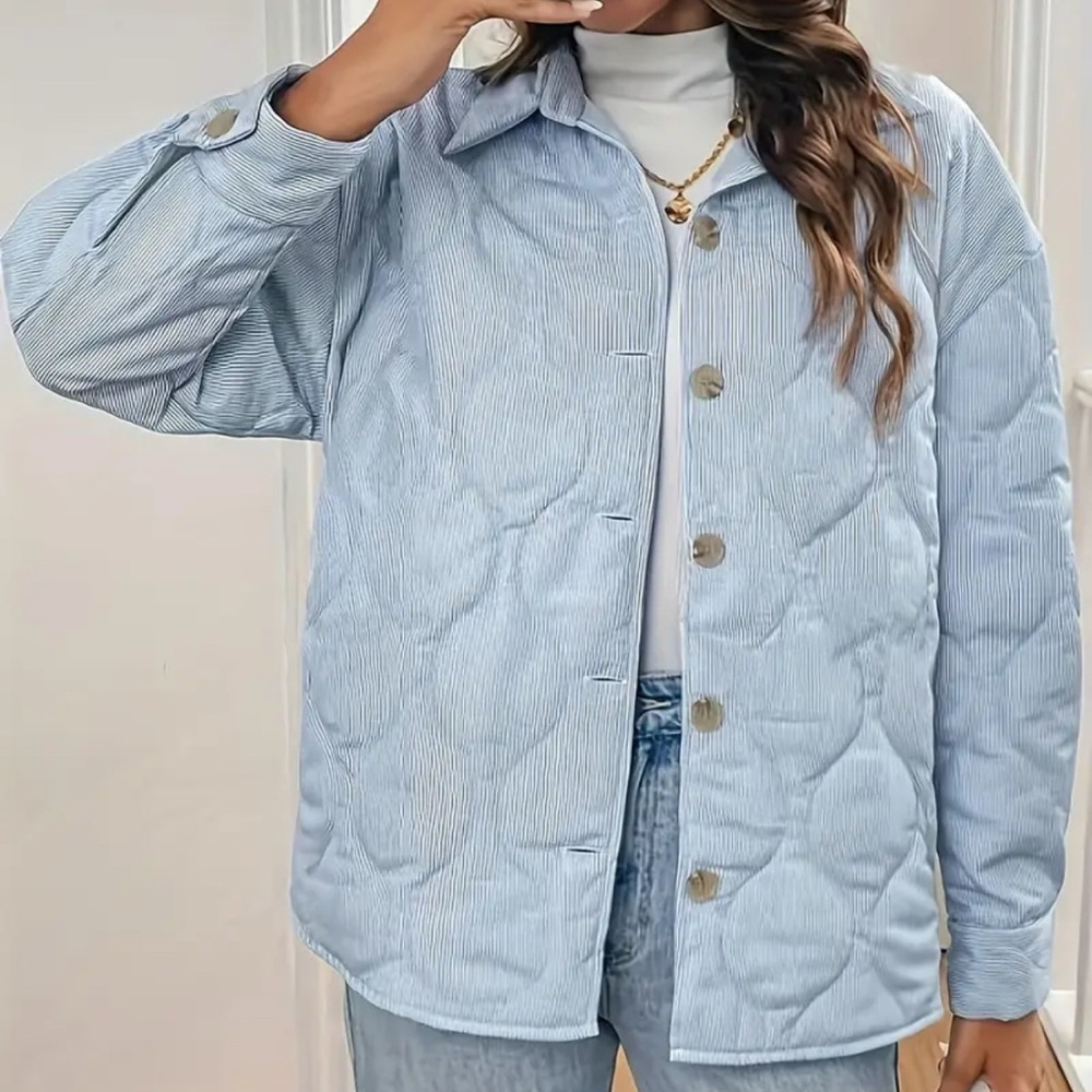 SHEIN Blue Puffer Jacket Quilted
